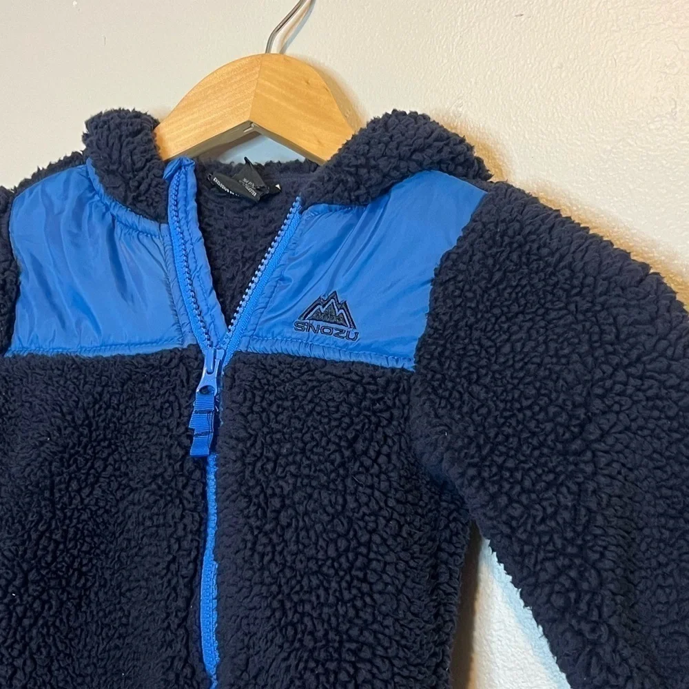 Snozu Infant Hooded Fleece Bunting Blue Full Zip Fold Over Feet and Mitts 18M